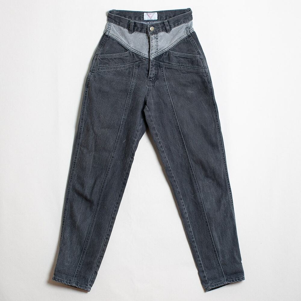 Vintage 80s Roberto Orsini High Waist Two-Tone Denim Jeans Dark Gray Size XS 24
